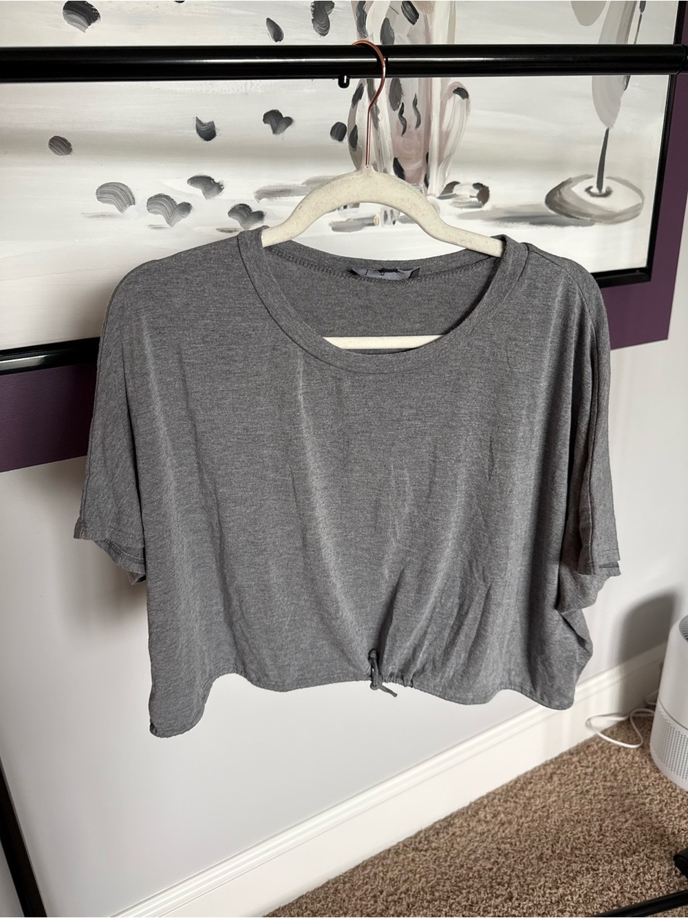Lulu's Gray Cropped Drawstring Tee - Picture 1 of 3